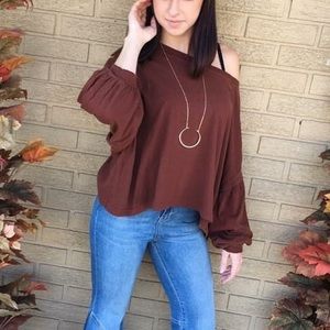 Free People Burnt Orange Ballon Sleeve Top